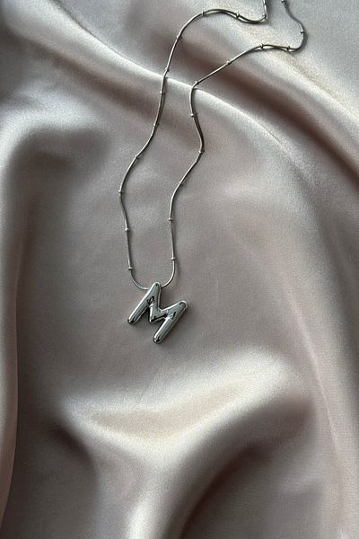 Letrovis Steel Silver Color Bubble Letter "M" Women's Necklace