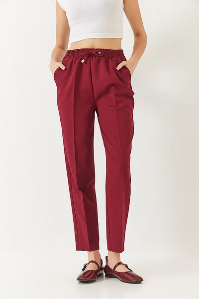 Bianco Lucci Women's Elastic Waist Tied Double Pocket Carrot Cut Trousers 80178 60271079