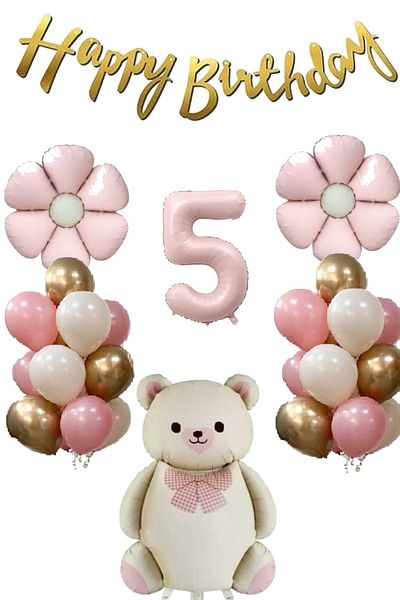 DÜVENCİ TİCARET Retro Bow Tie Teddy Bear Themed Age Balloon Set