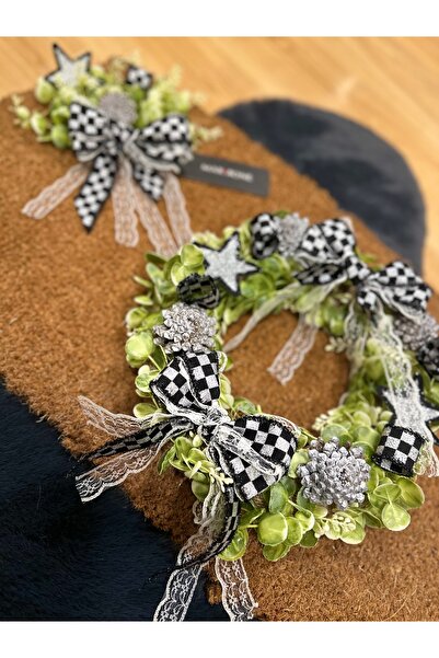 Marrone Kapı Süsü Paspas Takımı İkili Simli Kurdele Şimşir Yıldız