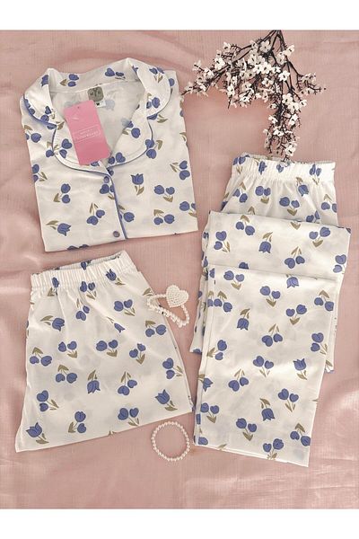 MH Moony Homewears Set de 3 pijamale din bumbac moale Coral Belled