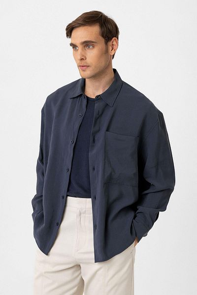 Antioch Navy Blue Relax Fit Modal Fabric Men's Shirt