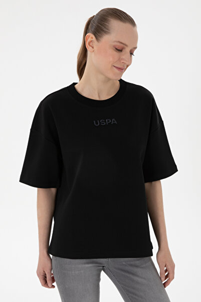 U.S. Polo Assn. تي شيرت نسائي أسود كبير الحجم برقبة دائرية 50294482-VR046