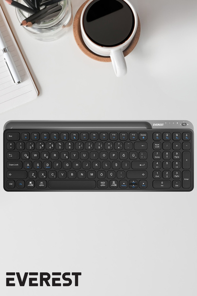 Everest KB-BT90 Siyah/Gri Bluetooth+ 2.4Ghz Telefon Tablet Standlı Şarjlı Q Kablosuz klavye