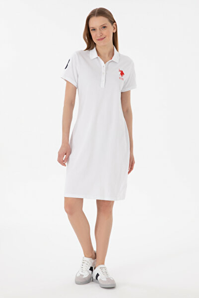 U.S. Polo Assn. فستان نسائي محبوك بياقة بولو بيضاء مقاس صغير 50280064-VR013
