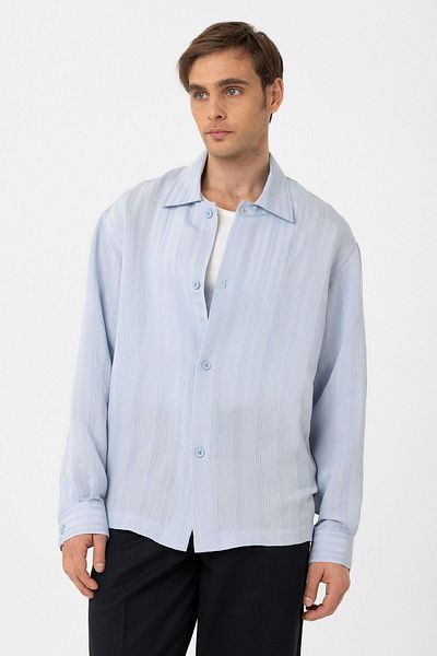 Antioch Baby Blue Oversize Textured Men's Shirt