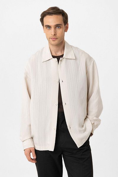 Antioch Beige Oversize Textured Men's Shirt