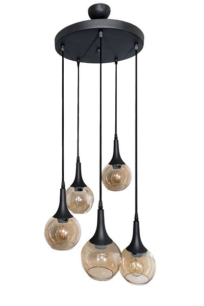 Fer Avize Fred Modern Decorative Black Color 5-Piece Pendant Lamp Glass Chandelier Living Room - Kitchen - Bedroom