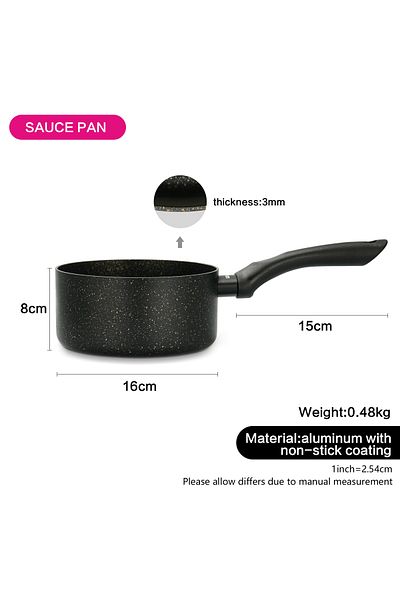 Fissman Saucepan Marble Designed Aluminium Non Stick  With Bakelite Handle Black 16x8cm/1.5LTR
