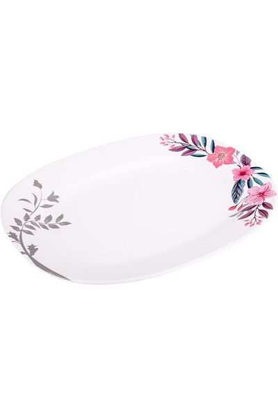 AKDC M/Mine Oval Plate - 25cm x 30cm x 3cm, White And Pink