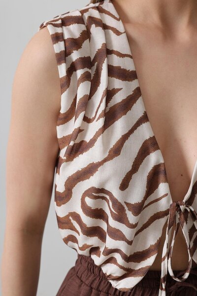 Le Savu SHILSEE ΓΥΝΑΙΚΕΙΑ ΚΡΟΠ ΥΦΑΝΤΗ ΜΠΛΟΥΖΑ ΜΠΡΟΣΤΑ ΣΤΑΥΡΟΣ ΠΟΛΥΧΡΩΜΙΚΗ