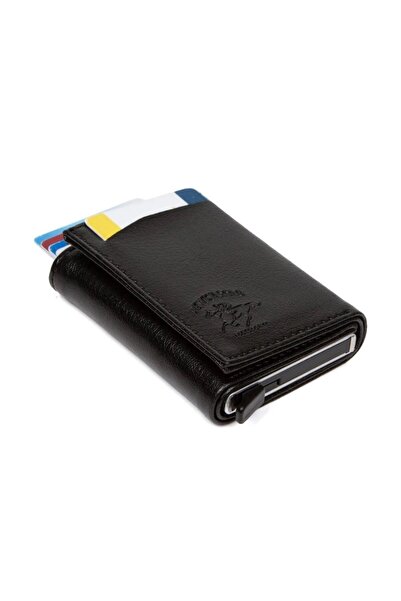 Newish Polo Men's Black Genuine Leather Shoulder Handbag and Mechanism Wallet New038