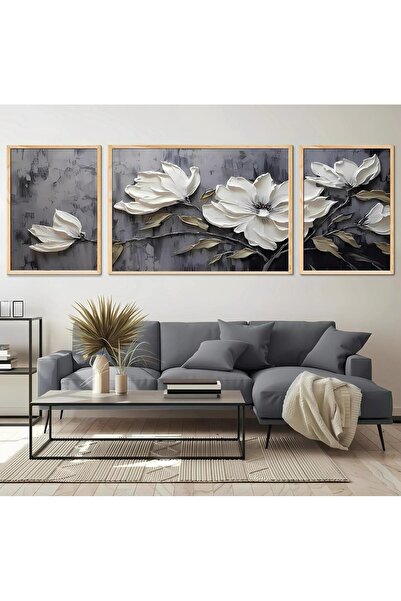 woodhomeworks Ahşap Çerçeveli 3'lü Tablo Home Ev Salon Oturma Odası Yatak Oda...