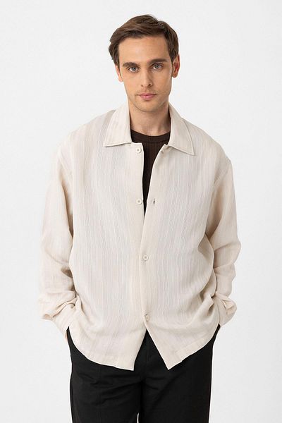 Antioch Beige Oversize Textured Men's Shirt