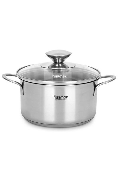 Fissman Saucepot with Glass Lid Silver 12cm/0.8LTR Bambino Series Stainless Steel