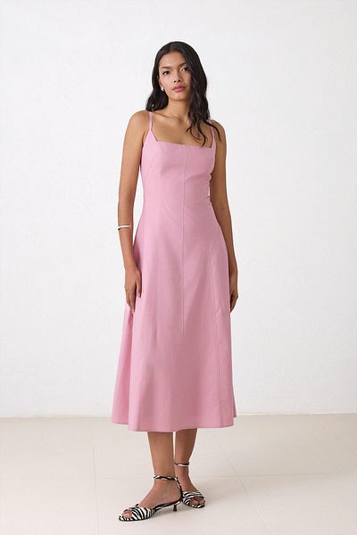Setre Pink 100% Cotton Strappy Midi Length Relaxed Cut Dress