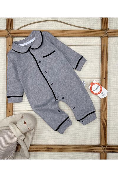 Murat Baby Baby Boy Collar Pocket Front Snap Cotton Jumpsuit