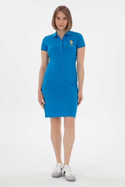 U.S. Polo Assn. Rochie tricotată Saks pentru femei, cu gât polo, mărime mini 50280069-vr045