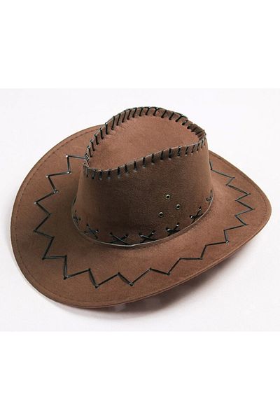 Belle Fusion Lace-Up Kids Boy Nubuck Suede Cowboy Hat Dark Brown Color