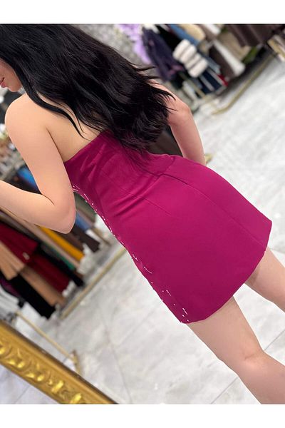 missswans Φόρεμα Janiya Fuchsia Mini Size - Ειδικό σχέδιο, Πλήρως Πέτρα Κεντημένο με Μαξιλαράκι στο Στήθος και Ταινία