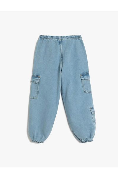 Koton Pantaloni de jeans pentru fete Indigo, cu buzunar cargo, 5skg40023ad