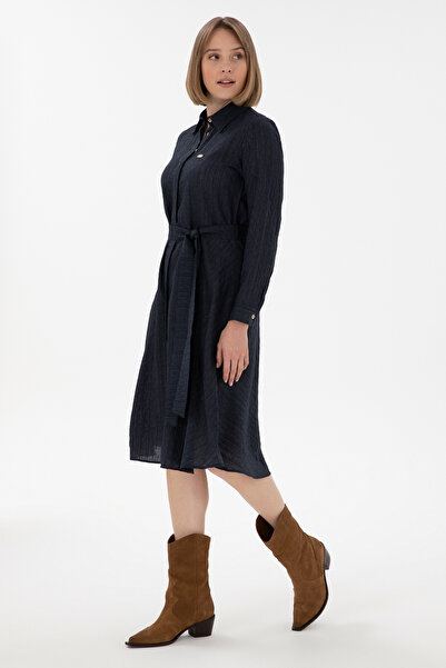 U.S. Polo Assn. Kadın Lacivert Midi Boy Dokuma Elbise 50289853-VR033