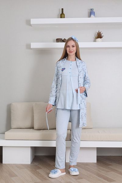 ERDENİZ TEKSTİL Set de pijamale cu mânecă scurtă, cu guler cu nasturi, cu imprimeu floral, set de 3