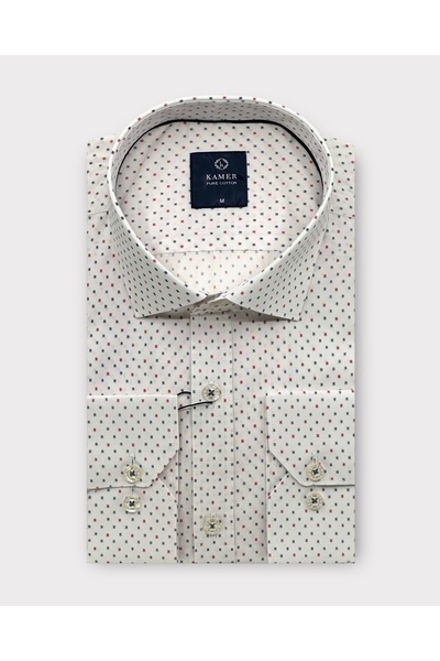 KAMER ERKEK REGULAR FIT %100 PAMUK UZUN KOLLU KLASİK YAKA TEK CEPLİ DESENLİ G...