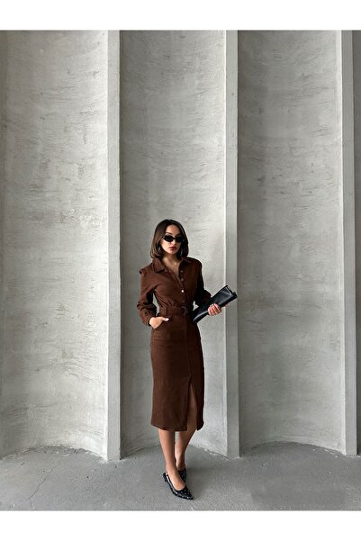 Miss Prova Ζώνη με σκίσιμο μπροστά Midi τζιν φόρεμα MISSEL00936