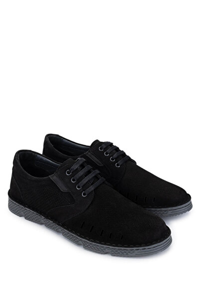 Tamer Tanca Erkek Hakiki Deri Siyah Nubuk Casual Ayakkabı