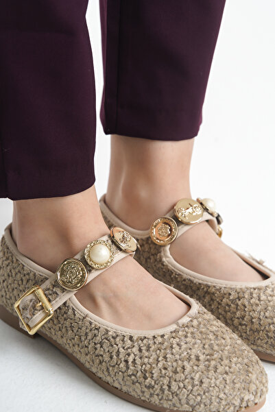 Nexs Tricotaj de zi cu zi pentru femei, bej, cu curele de balerină, cu catara...