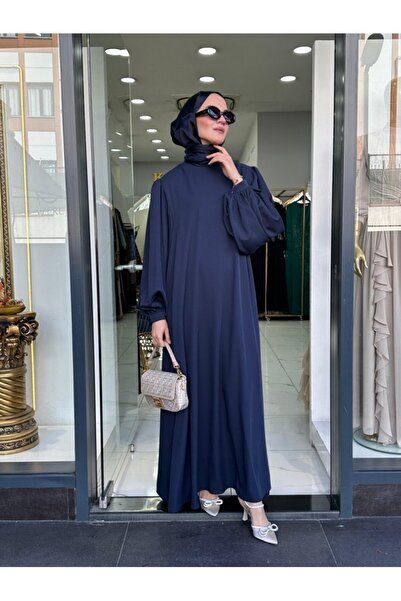 NS Moda Retro Balloon Sleeve Dress - Navy Blue Model-537