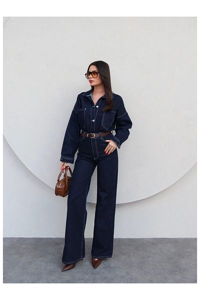 ESRAHELVACI Buttoned Front Oversize Denim Set with Pockets