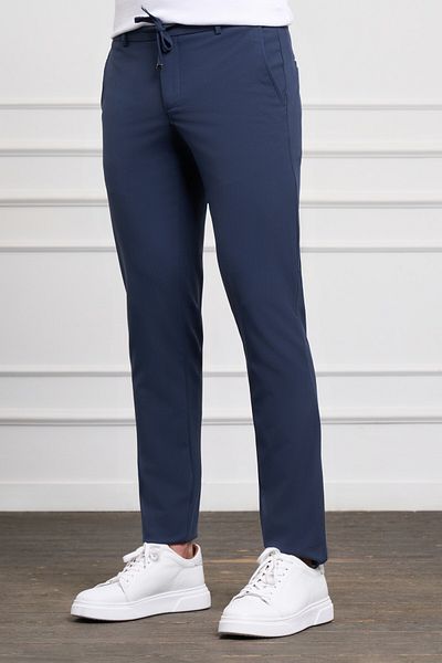 Morven Light Navy Blue Slim Fit Slim Fit Side Pocket Lace up Jogger Men's Trousers