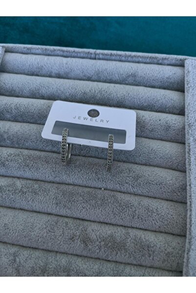 ulaşaksesuar Gümüş Renk Zirkon Taşlı Halka Kadın Küpe