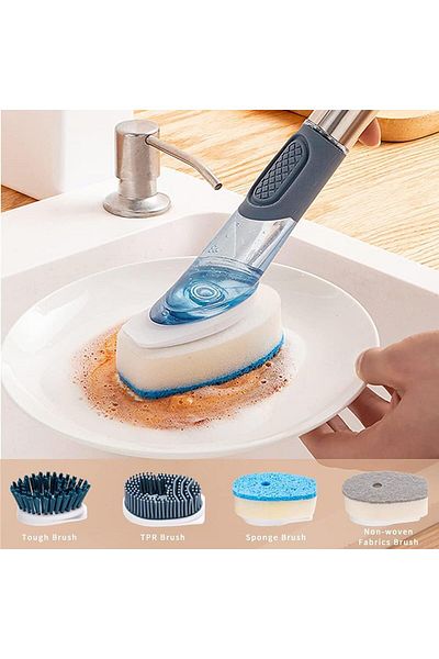 COOYA Soap Dispensing Dish Brush Set with 1 Holder and 4 Replaceable Brush Heads
