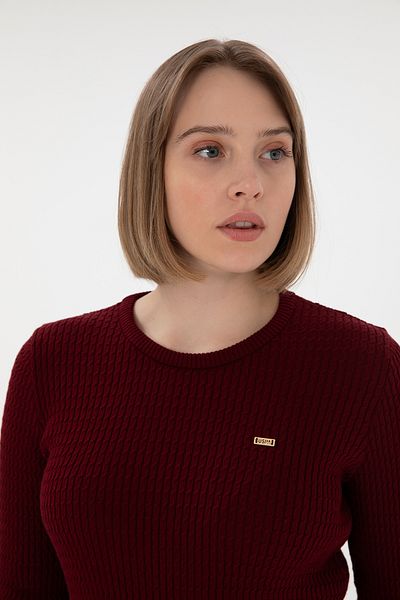 U.S. Polo Assn. Дамски бордо пуловер с кръгло деколте 50312922-VR014