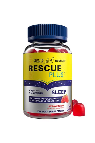 Rescue Bach RESCUE PLUS Melatonin Sleep Gummies, Natural Strawberry, Vegan, Gluten-Free, 60 Count