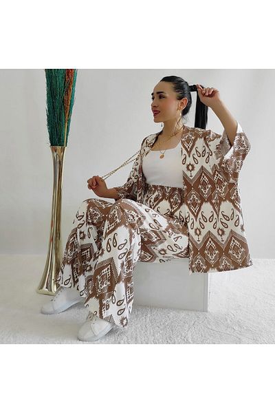 6 butik altı üstü butik Комплект кимоно с широки крачоли и шарки от плат Bürumcek