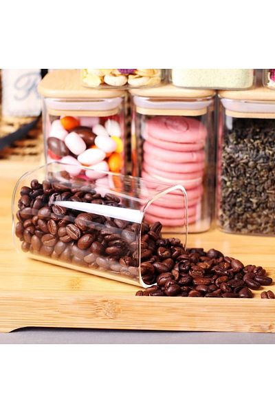 AKDC Set of 4 Square Glass Jars with Bamboo Lids, Airtight Food Storage for Pasta, Tea, Snacks