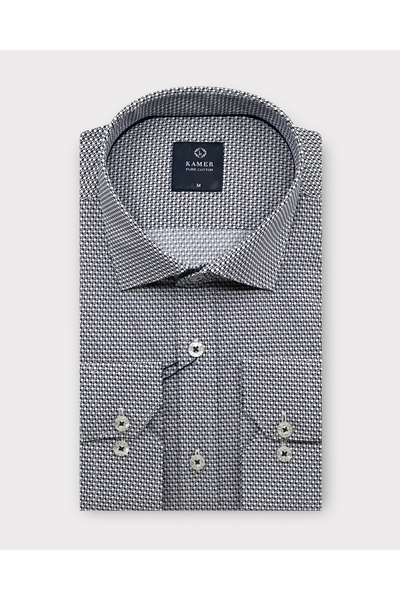 KAMER ERKEK REGULAR FIT %100 PAMUK UZUN KOLLU KLASİK YAKA TEK CEPLİ DESENLİ G...