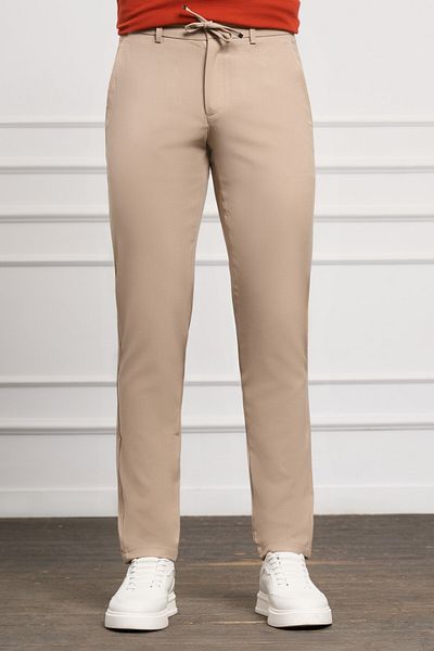 Morven Beige Slim Fit Slim Fit Side Pocket Lace up Jogger Men's Trousers