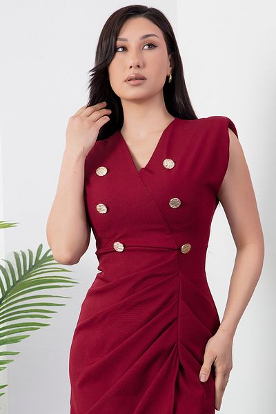 PULLIMM Rochie cu detaliu cu nasturi cu decolteu dublu NY4503