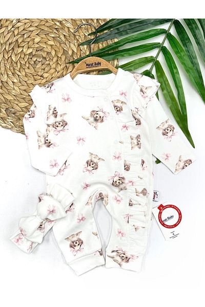 Murat Baby Baby Girl Cute Dog Ruffle Bandana Jumpsuit