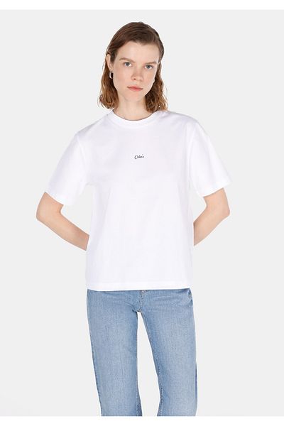 Colin's Tricou alb cu mânecă scurtă pentru femei, cu gât rotund, cu croială normală