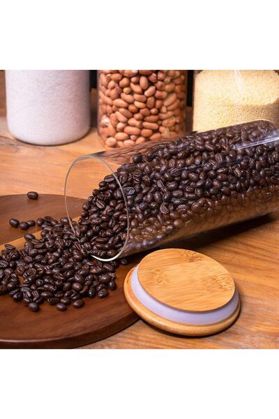 AKDC Set of 4 Round Glass Jars with Bamboo Lids, Airtight Containers for Tea, Coffee, Snacks, 1000ml