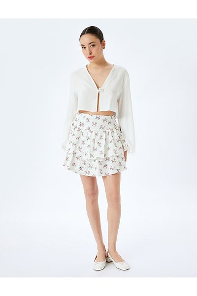 Koton Flounce Floral Mini Short Skirt