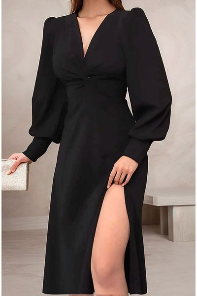 Trendusfashion New Season V-Neck Crepe Fabric Maxi Dress