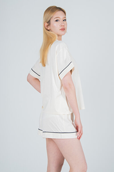 Kyron Σετ γυναικείες πιτζάμες από βαμβακερό ύφασμα με κοντό μανίκι - Κομψές και άνετες / Διαφορετικές επιλογές χρωμάτων