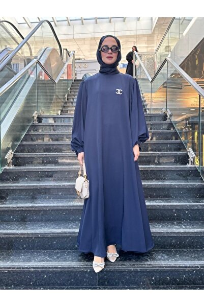 NS Moda Retro Balloon Sleeve Dress - Navy Blue Model-537